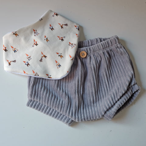 Culotte VELOUR GRIS + BANDANA GNOMOS (3-6m)